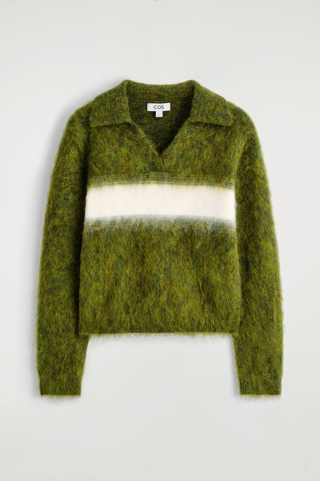 STRIPED MOHAIR-BLEND POLO JUMPER - GREEN / STRIPED - 1
