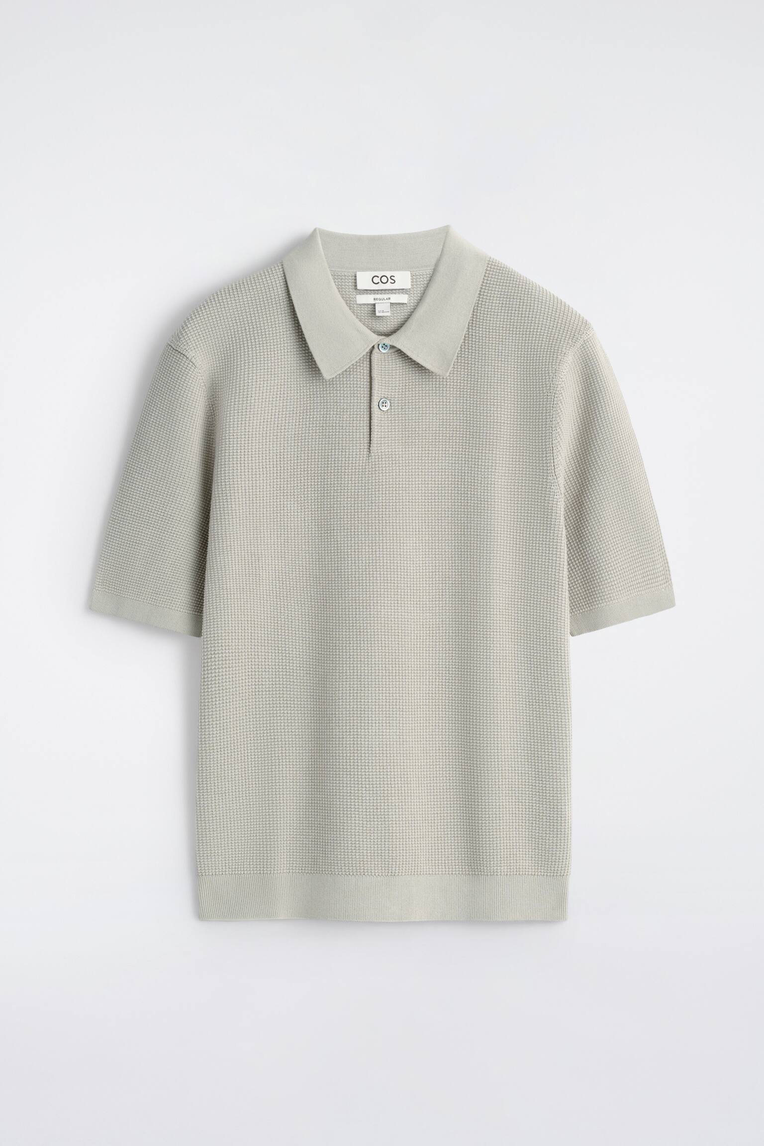 Polo de algodão em malha waffle - VERDE CLARO/PRETO - 1