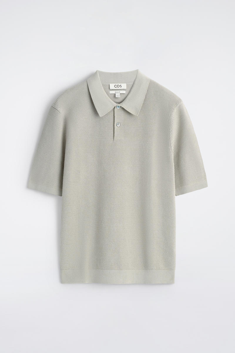 COS Pikétröja I Våfflad Bomull Beige Herr Medium