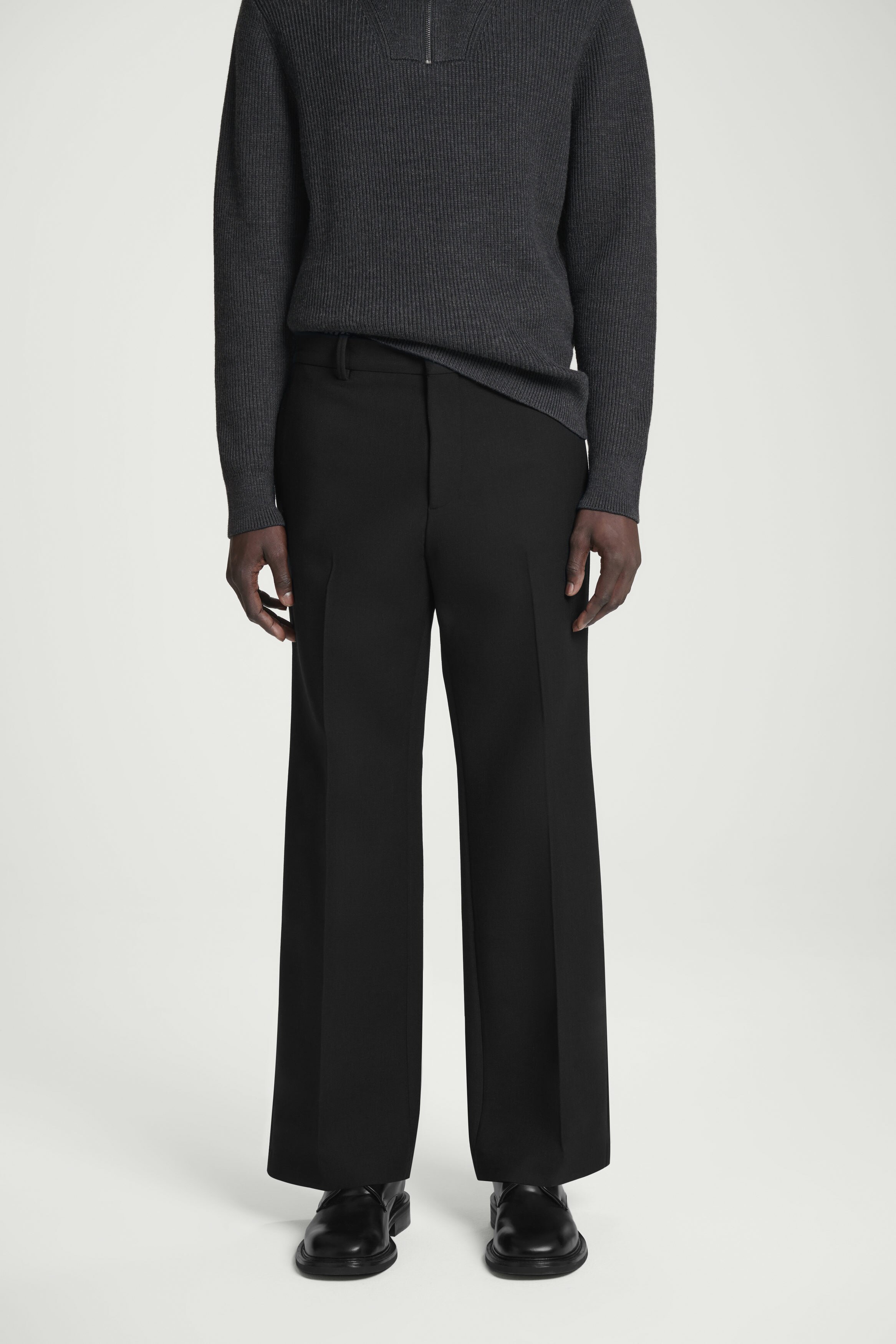 CROPPED WOOL-BLEND FLARED PANTS - BLACK | COS