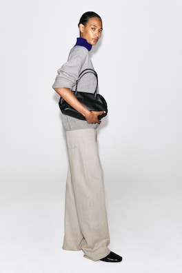 LAYERED MOCK-NECK MERINO WOOL SWEATER — GRAY / COBALT 5