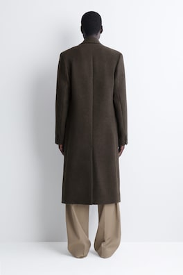 DOUBLE-BREASTED WOOL-BLEND LONG COAT — DARK-BROWN MÉLANGE 5