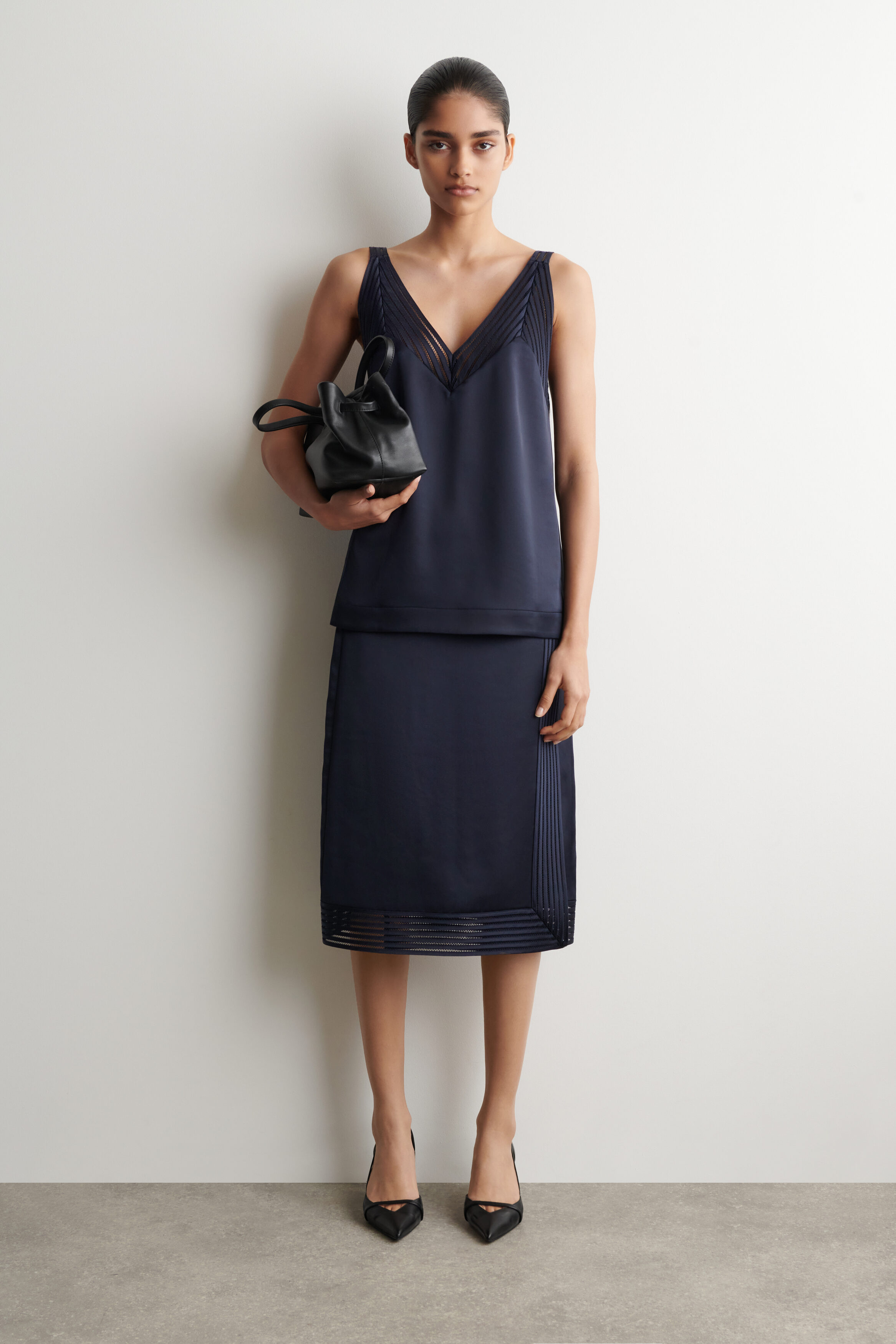 OPEN-STITCH SATIN CAMI TOP - NAVY | COS NL