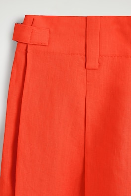 PLEATED BELTED LINEN SHORTS — ORANGE 5