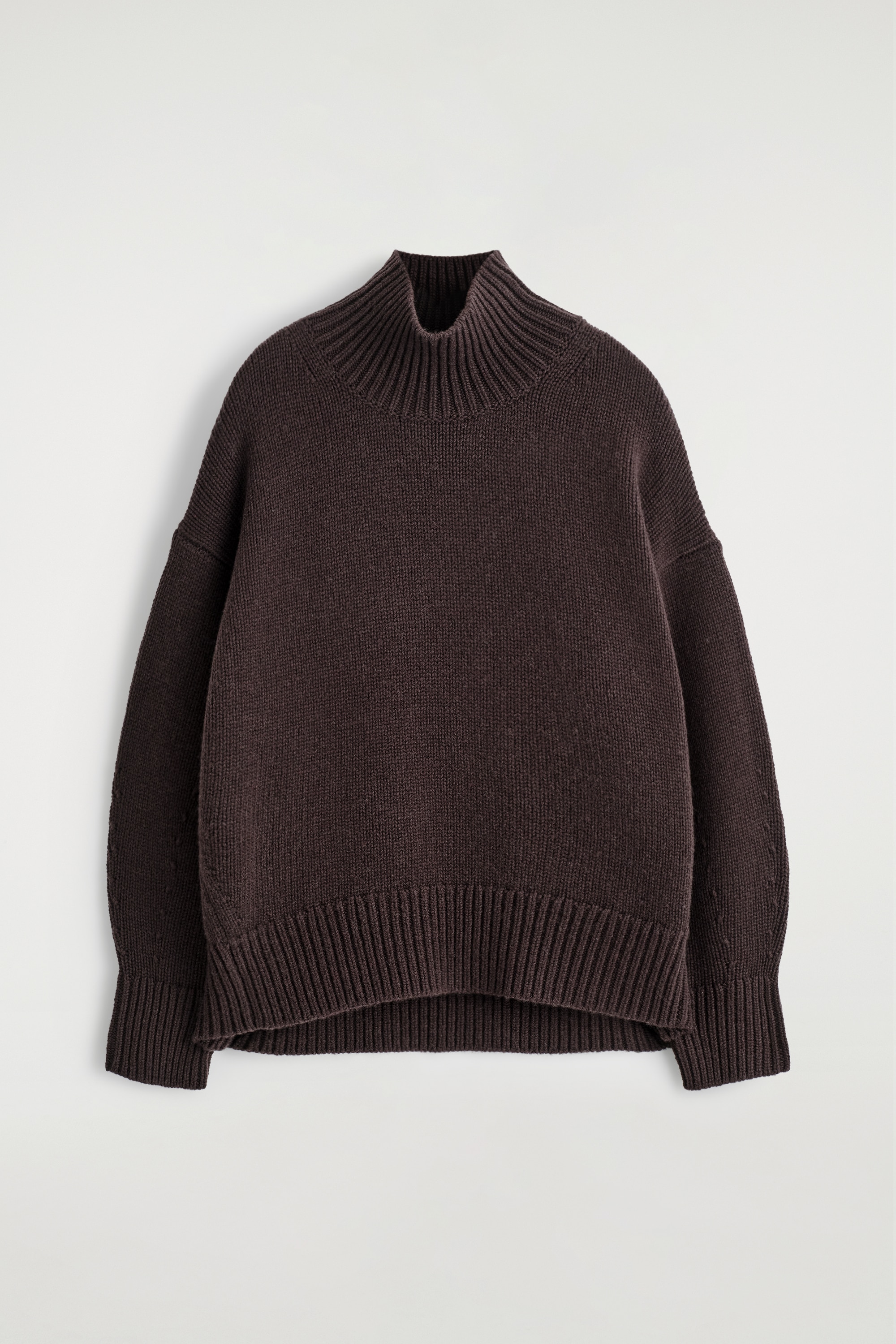 CHUNKY FUNNEL-NECK WOOL JUMPER - BROWN/DARK GREEN