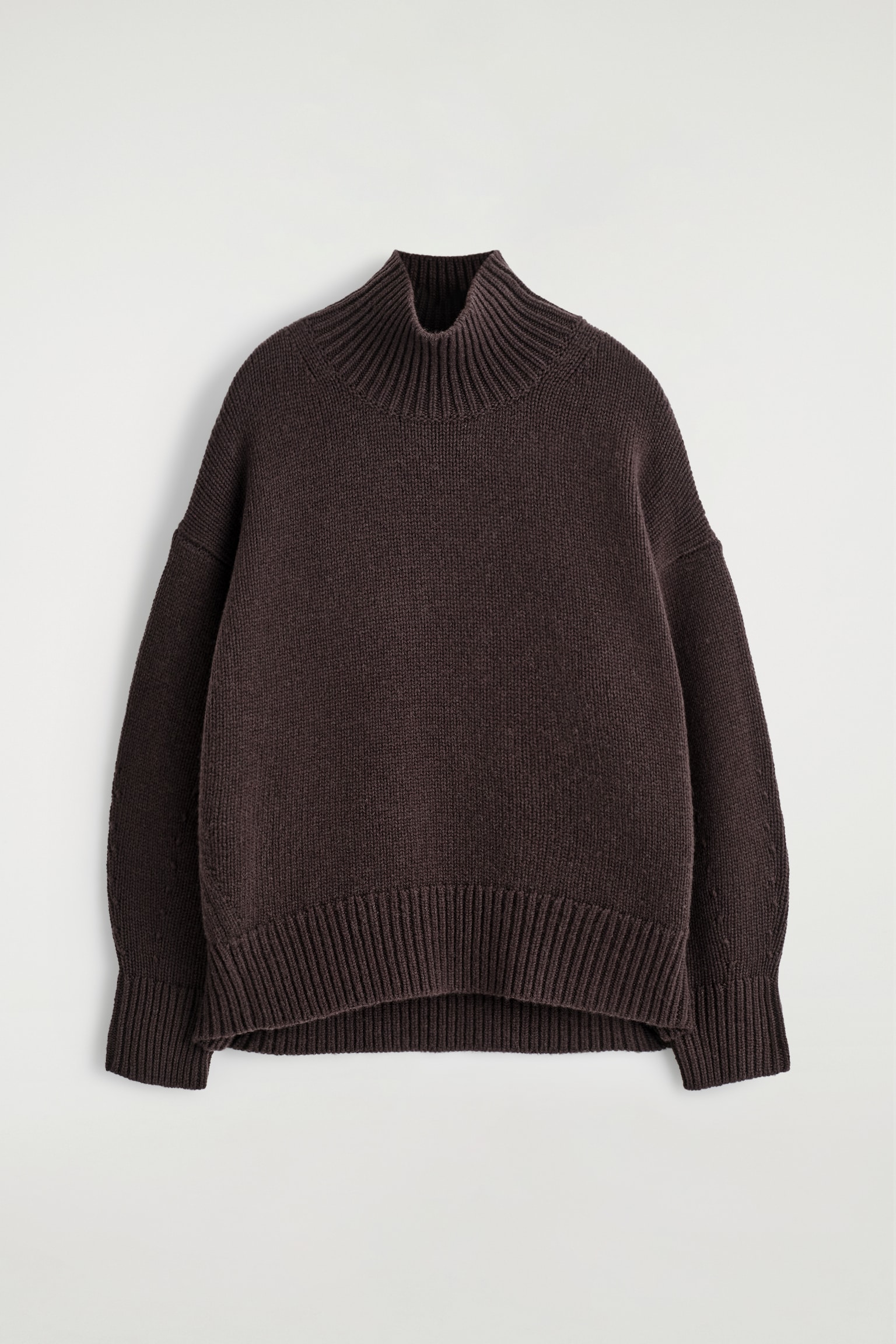 CHUNKY FUNNEL-NECK WOOL JUMPER - BROWN/DARK GREEN - 2