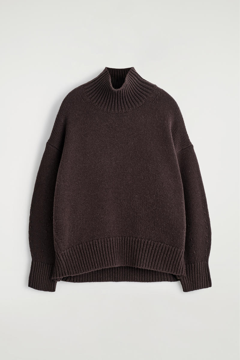 Cos Chunky Funnel-neck Wool Jumper In Brown
