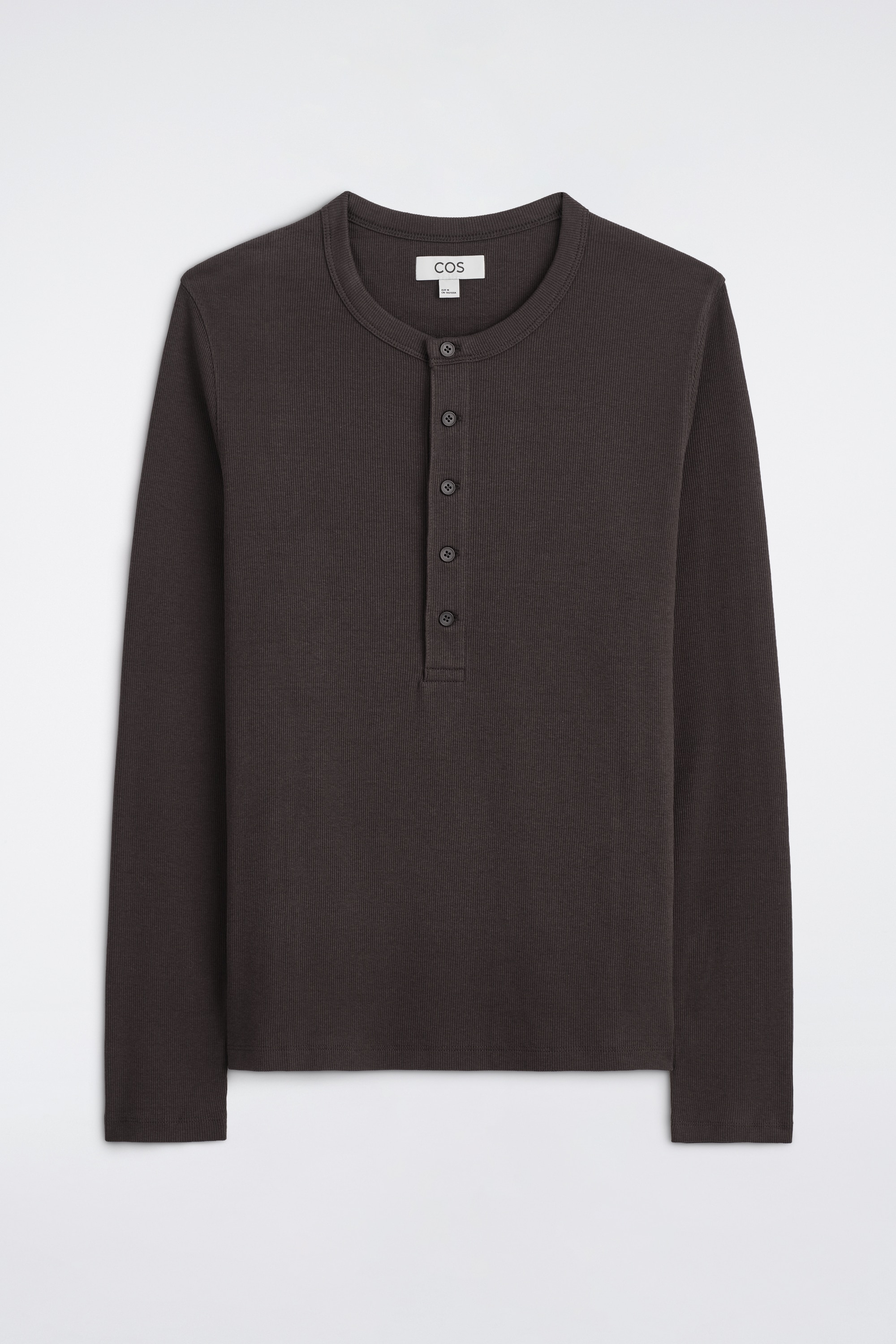 Aansluitend geribd katoenen Henley-T-shirt met lange mouwen