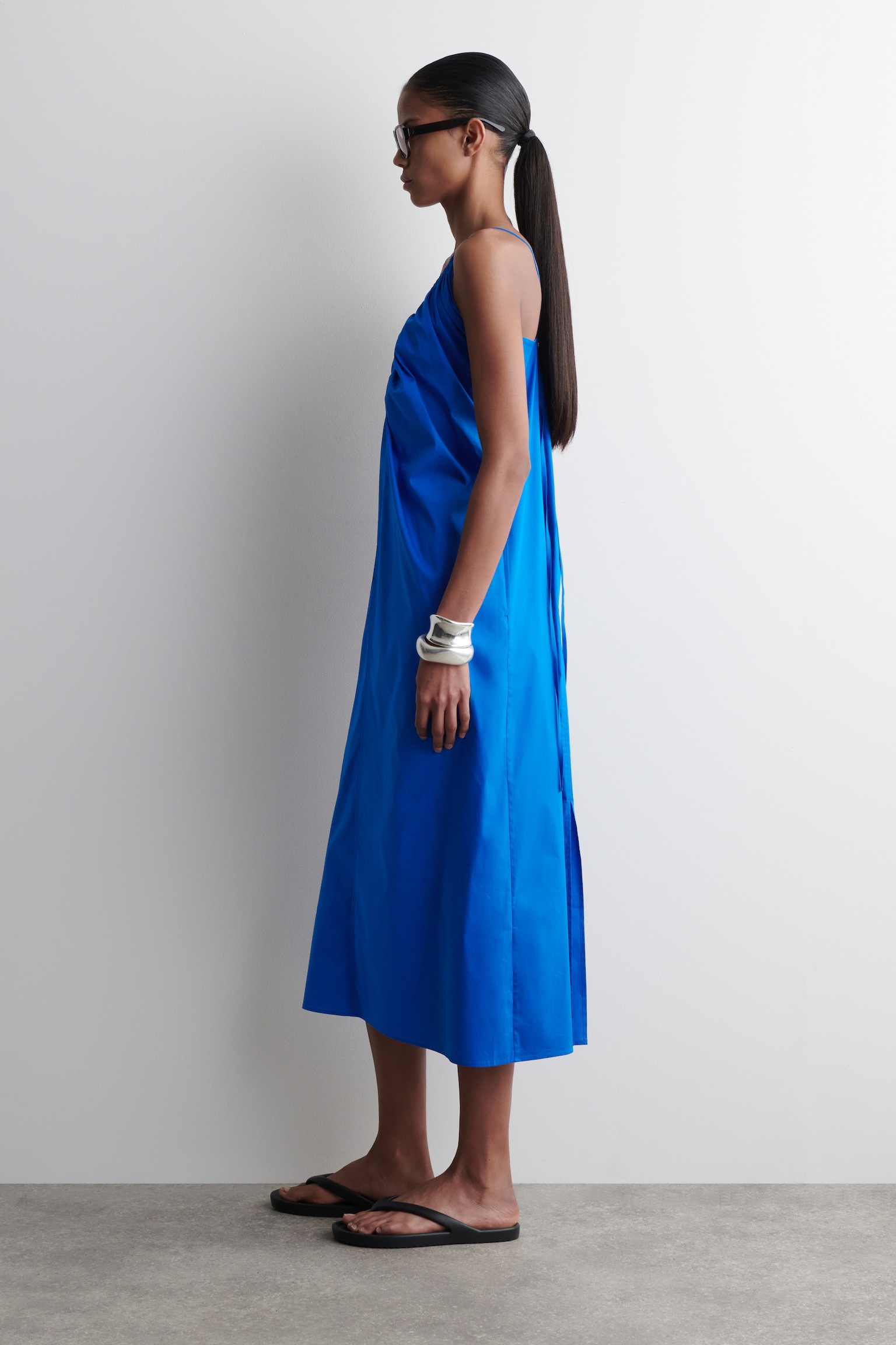 ROBE LONGUE FRONCÉE COL EN V - BLEU/BRUN FONCÉ - 3