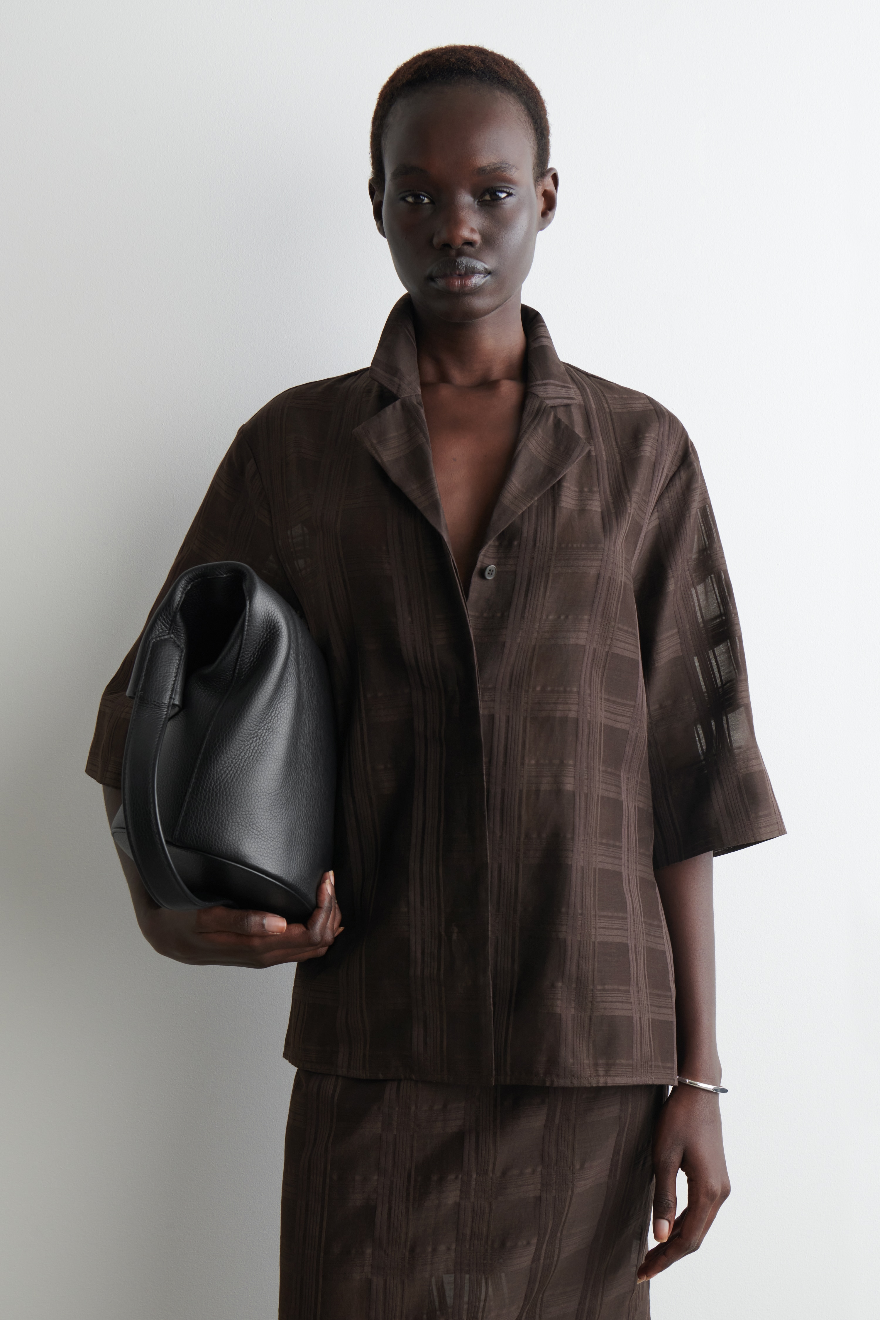 SHEER CHECKED RESORT SHIRT - ТЪМНО КАФЯВО/БЯЛО