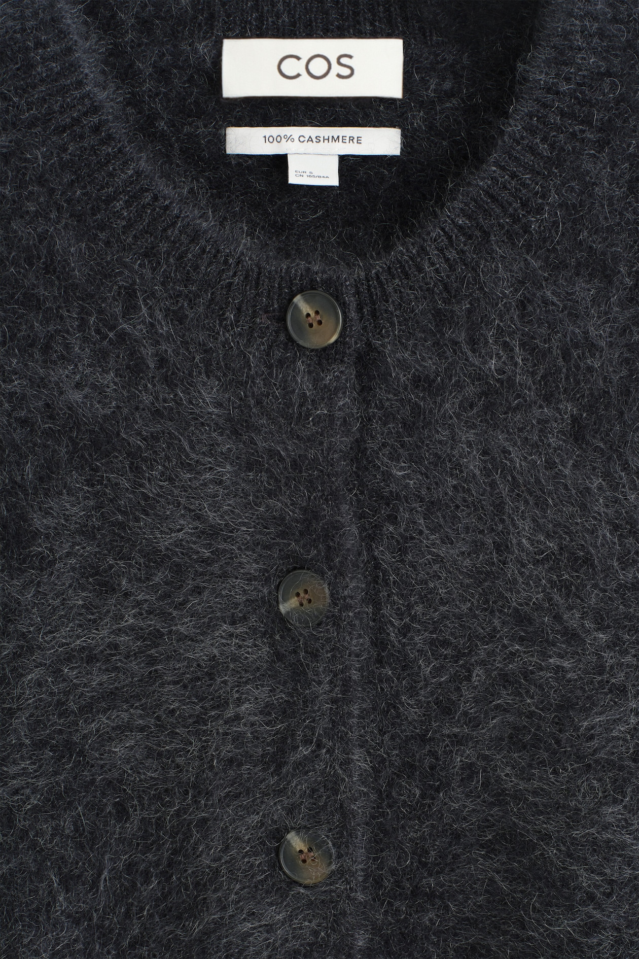 BRUSHED PURE CASHMERE CREW-NECK CARDIGAN — DARK GRAY