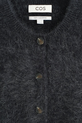 BRUSHED PURE CASHMERE CREW-NECK CARDIGAN — DARK GRAY 6