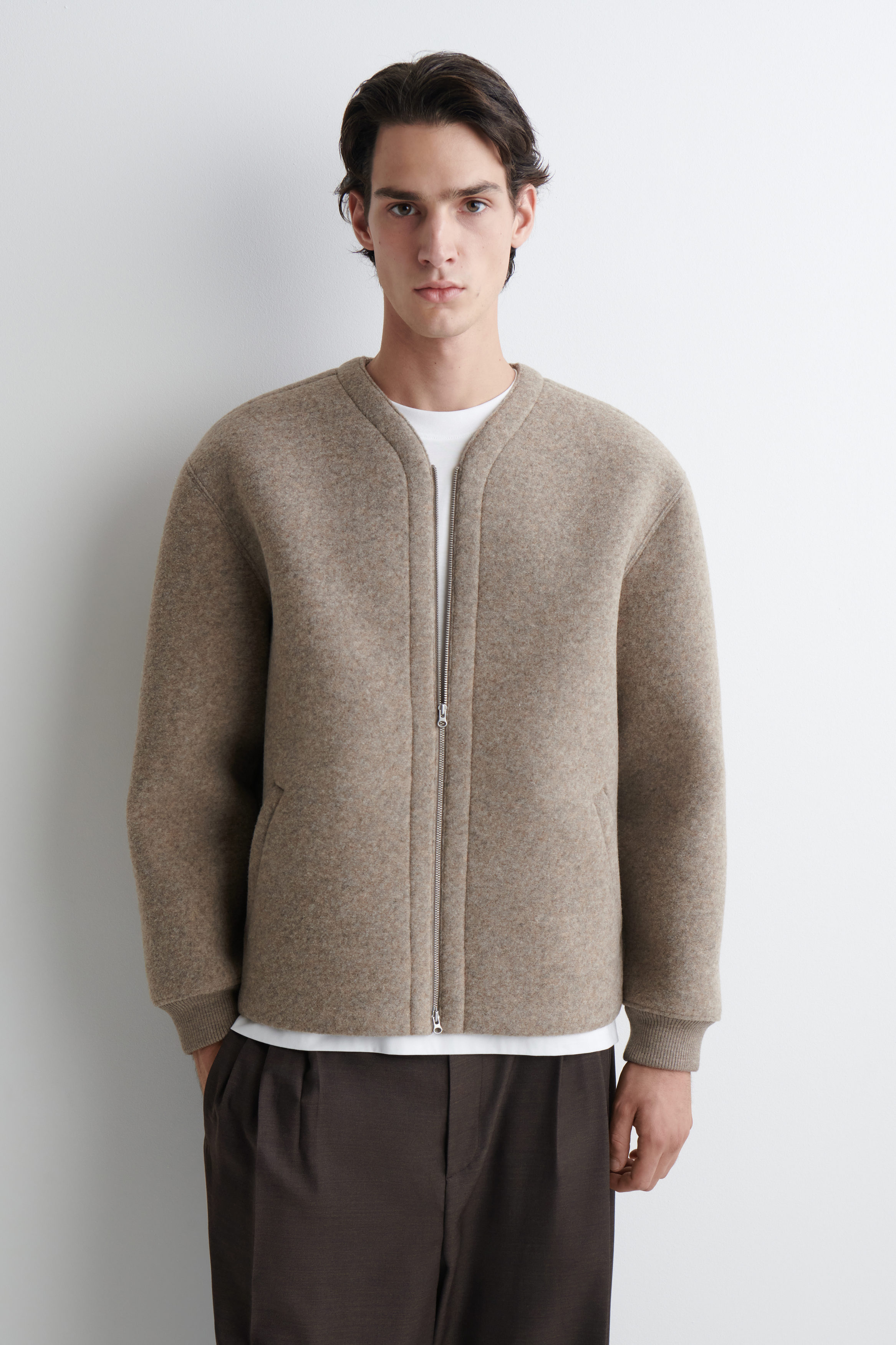 OVERSIZED FELTED-SCUBA ZIP-UP CARDIGAN - BEIGE | COS NL