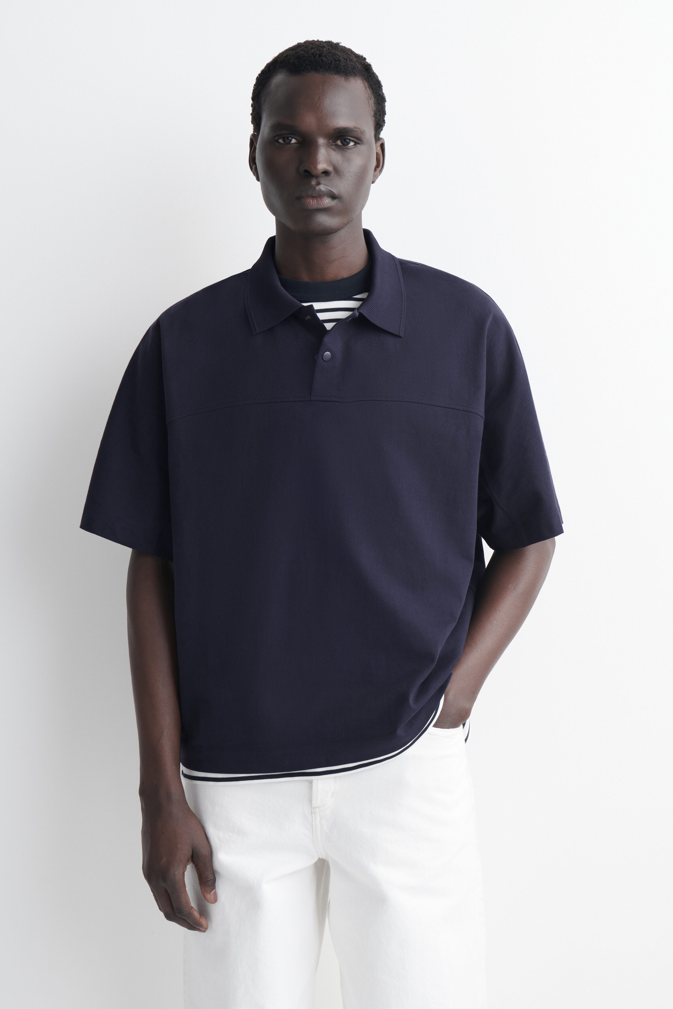 SNAP-BUTTON COTTON POLO SHIRT - NAVY | COS US