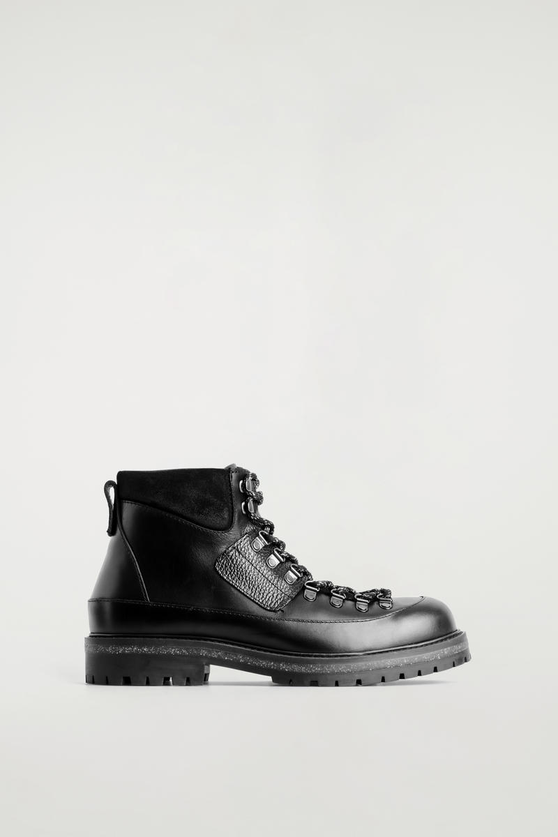 Cos Leather Hiking Boots In Black