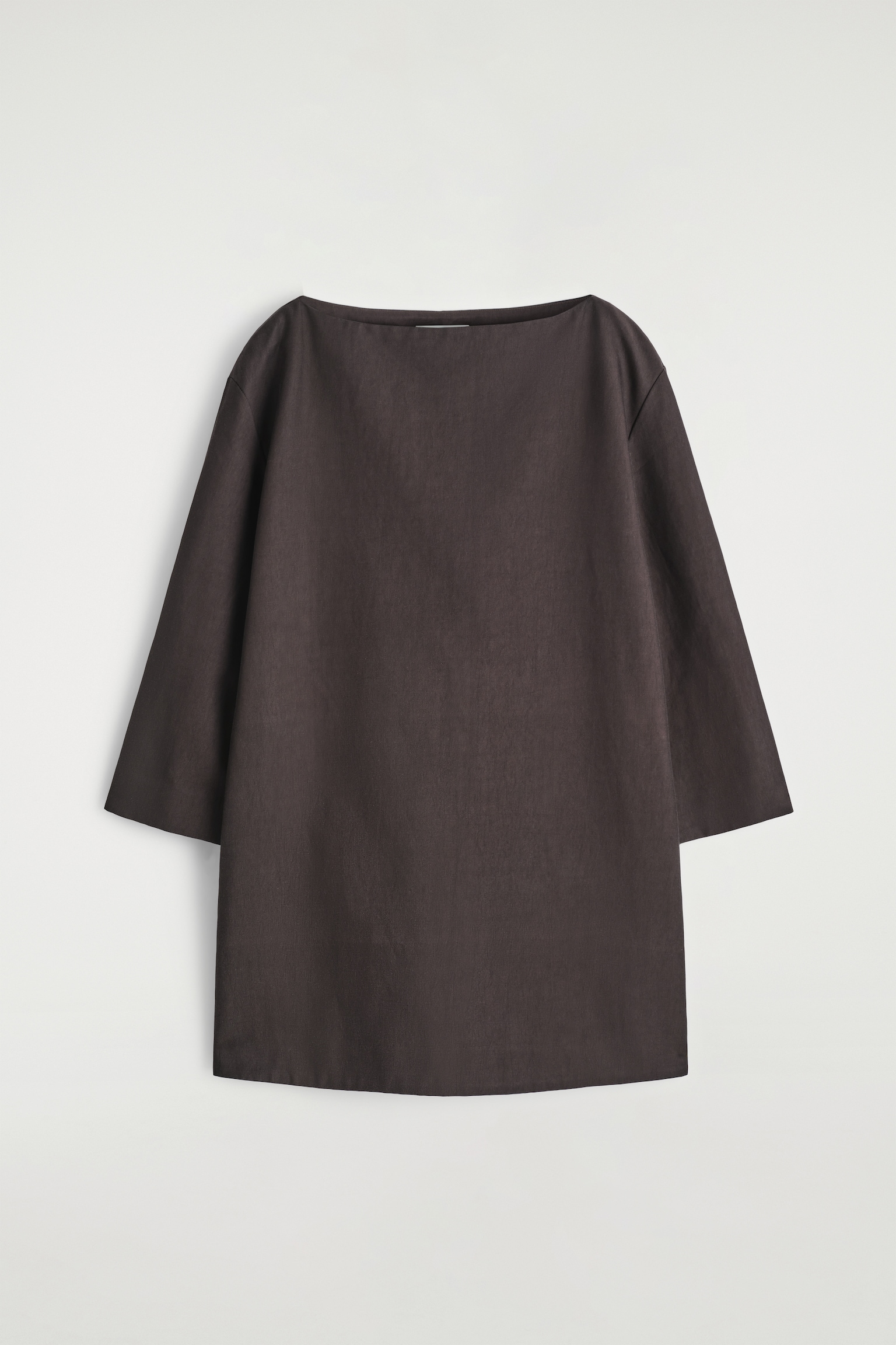 VESTIDO CORTO EVASÉ DE LINO - MARRÓN/NEGRO - 2