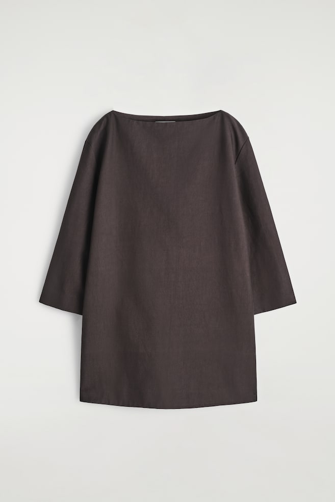 MINIKLEID AUS LEINEN IN A-LINIE - BRAUN/SCHWARZ - 1