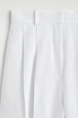 TAILORED LINEN BARREL-LEG PANTS — WHITE 6