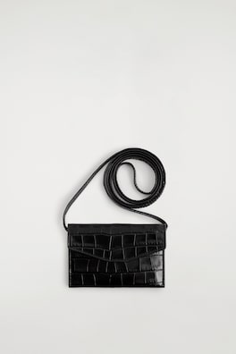 CROC-EFFECT LEATHER CARDHOLDER — BLACK / CROC EFFECT 4