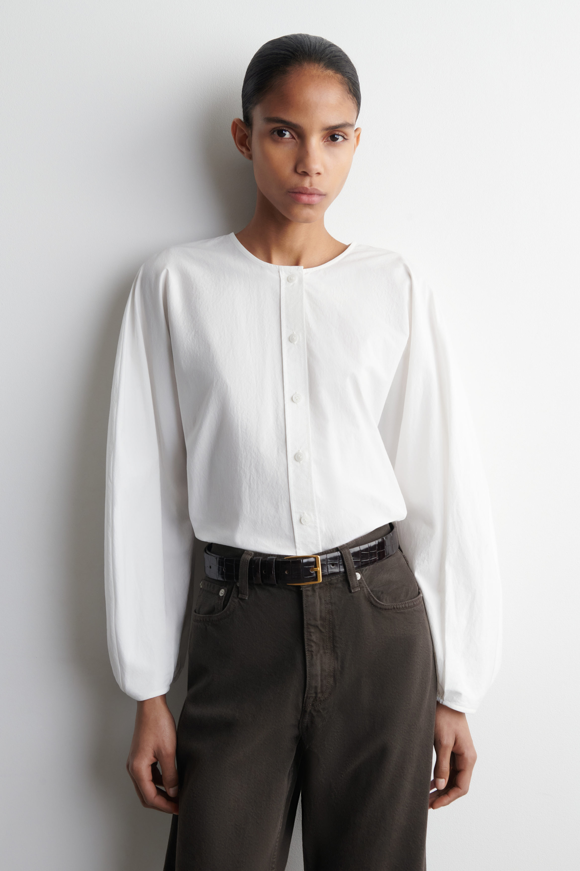 GATHERED PIMA COTTON BLOUSE - WHITE | COS US