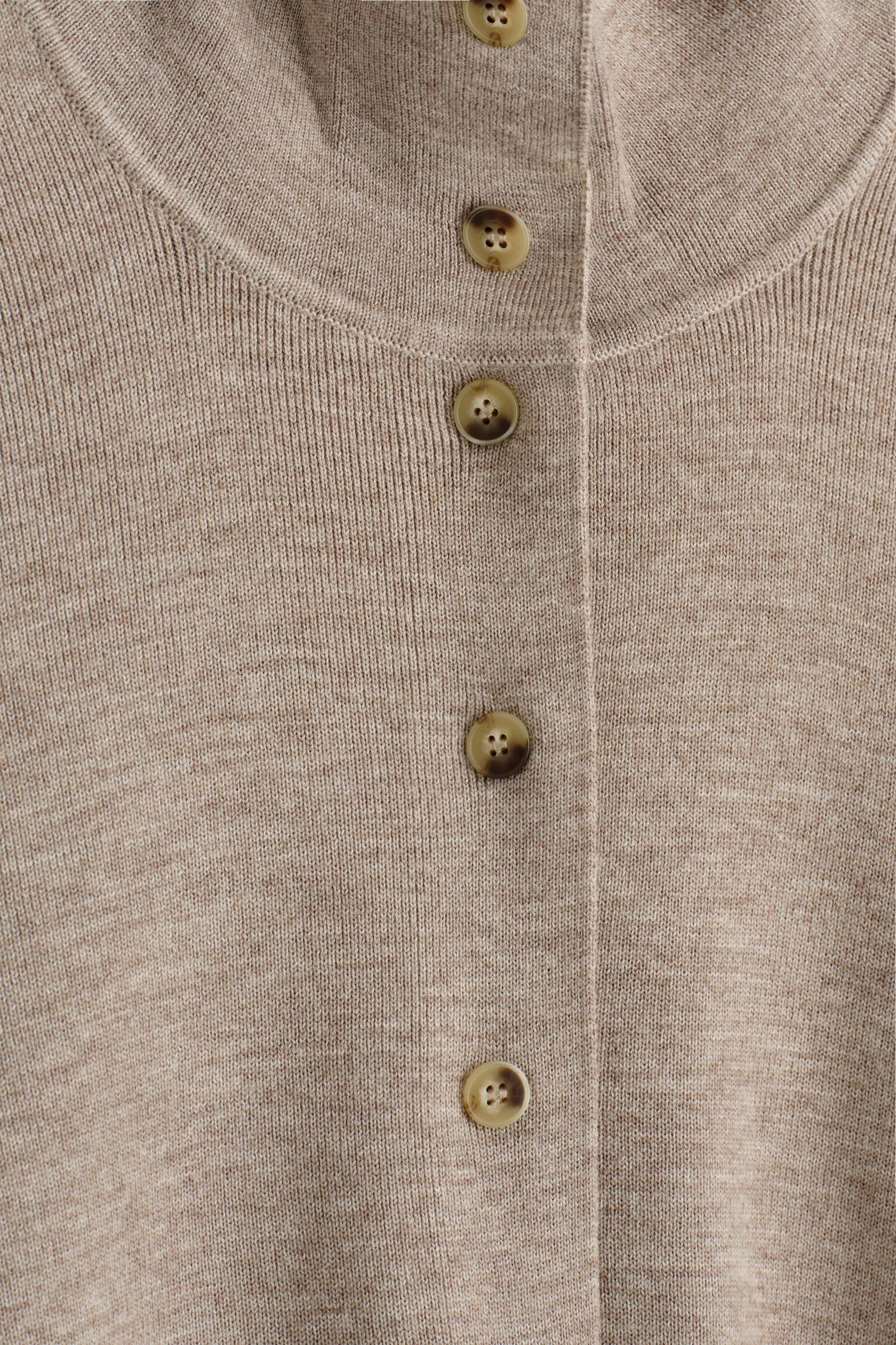 CARDIGAN À COL CHEMINÉE EN LAINE MÉRINOS - BEIGE CHINÉ/BLEU MARINE - 8