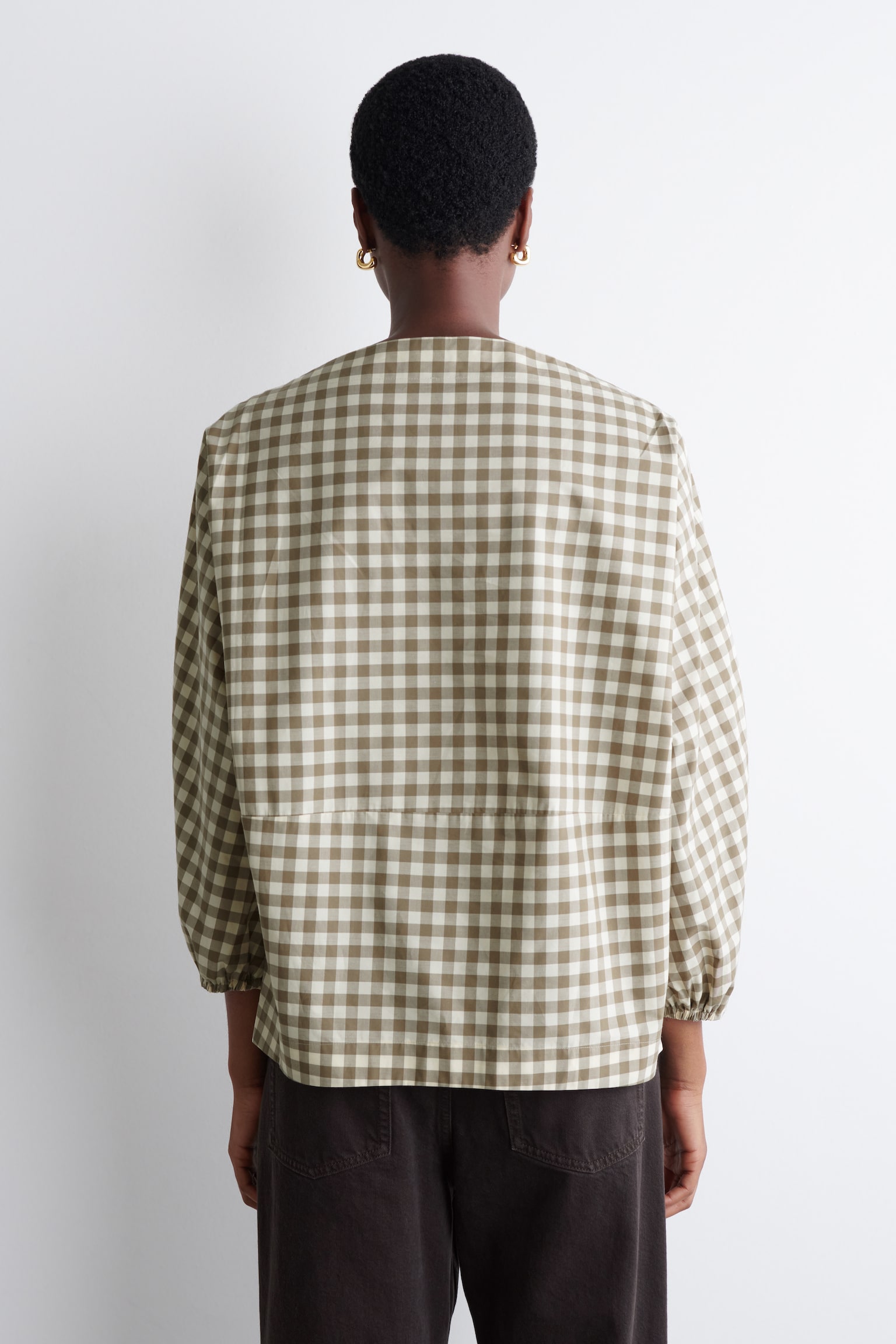 BLUSA DE ALGODÓN CON CUELLO BARCO - BEIGE / VICHY/BLANCO - 8