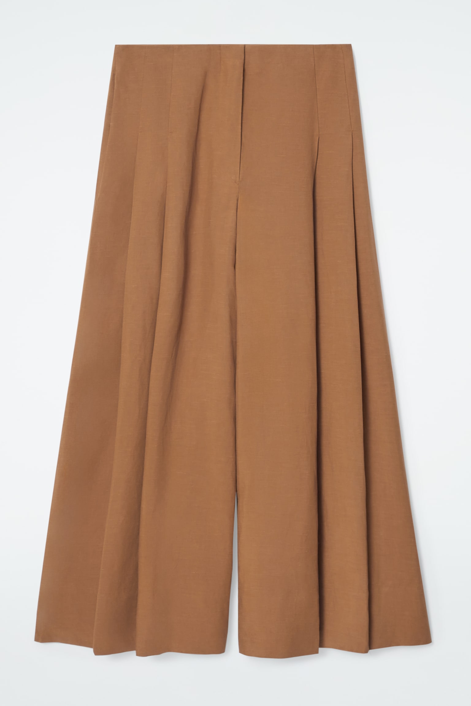 PLEATED LINEN-BLEND CULOTTES - BROWN