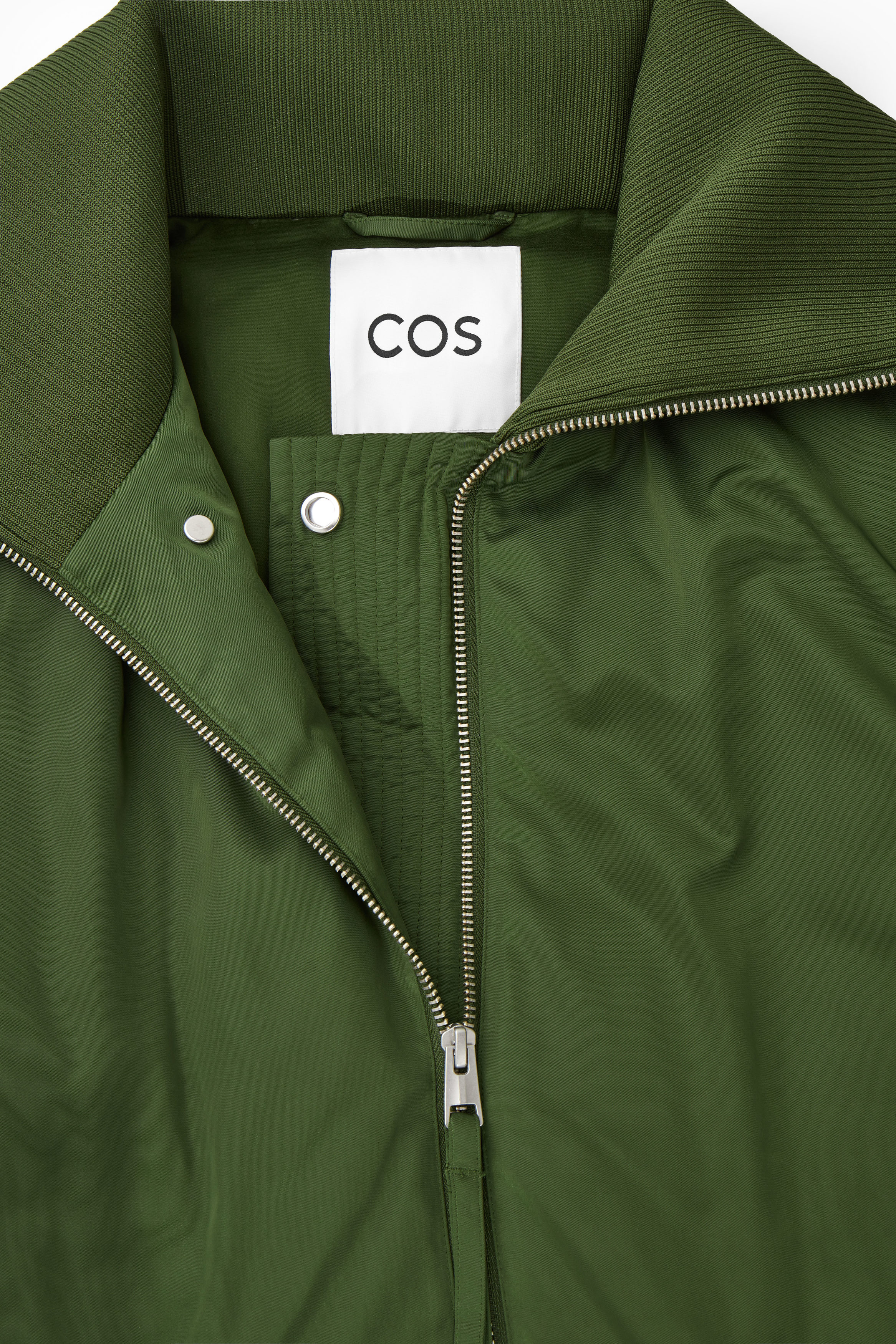 RIBBED-COLLAR PUFFER JACKET - DARK GREEN | COS