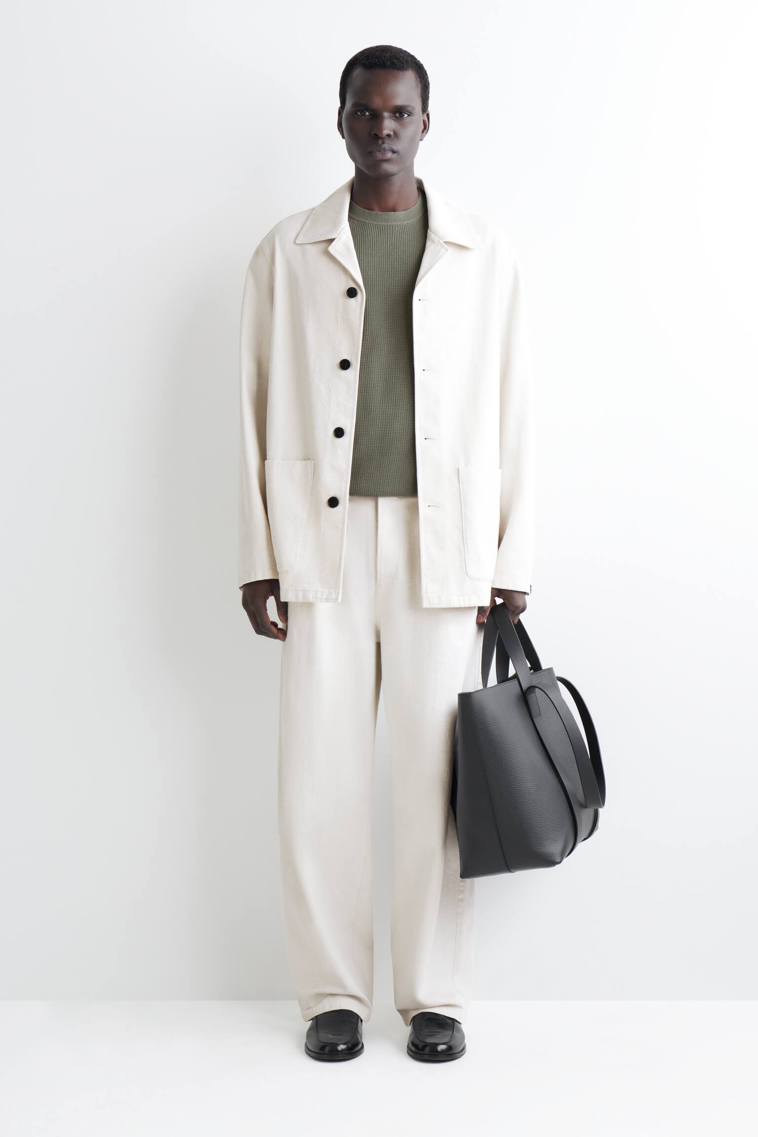 Vohvelineuloksinen puuvillainen t-paita - Khaki/Luonnonvalkoinen - 7