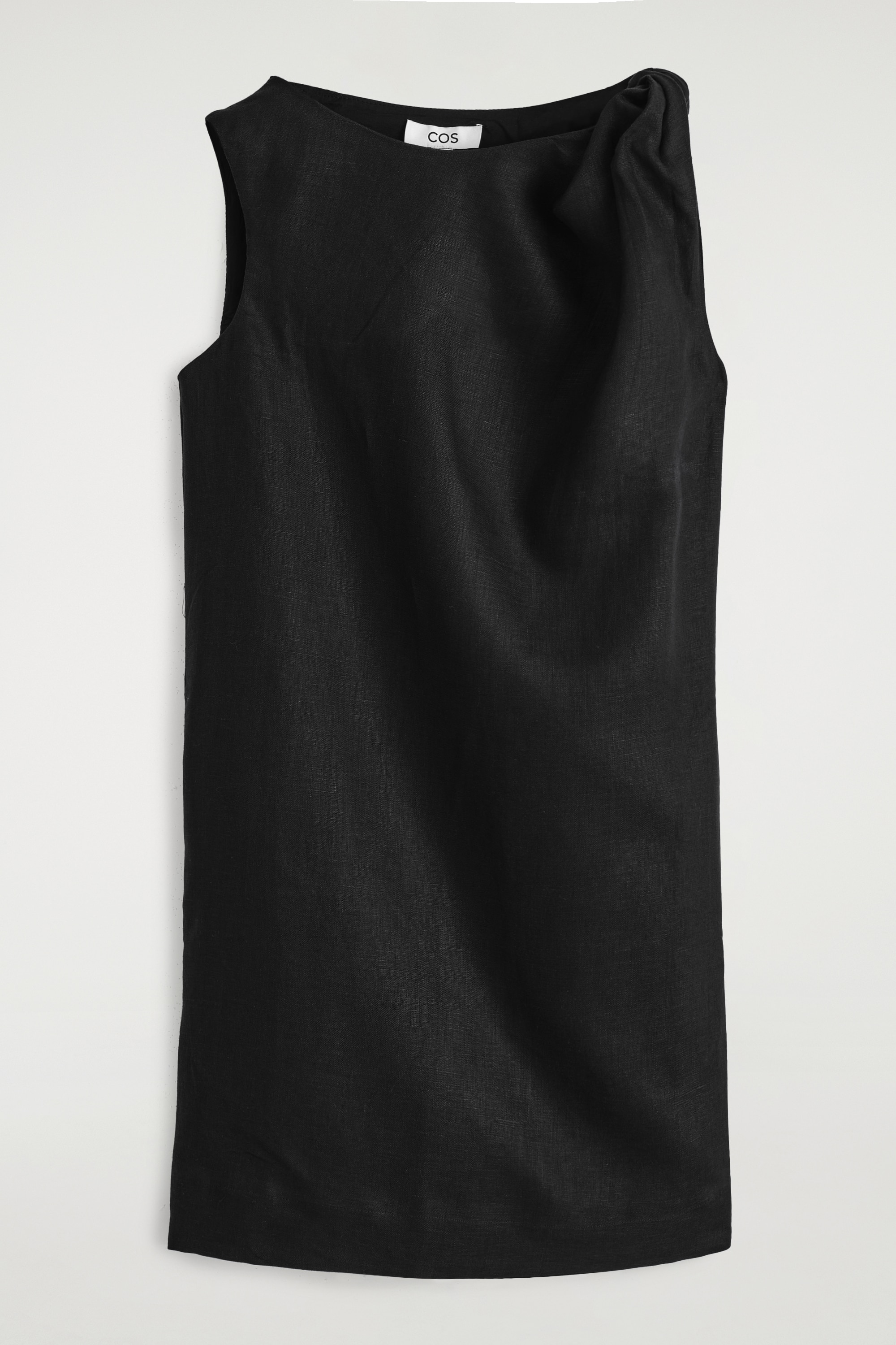 TWIST-DETAIL LINEN MINI DRESS - BLACK/BUTTER YELLOW