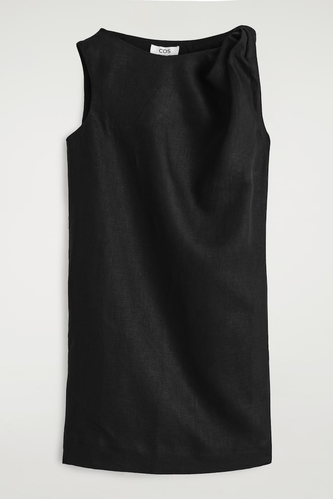 VESTIDO CORTO LINO DETALLE RETORCIDO - NEGRO - 1
