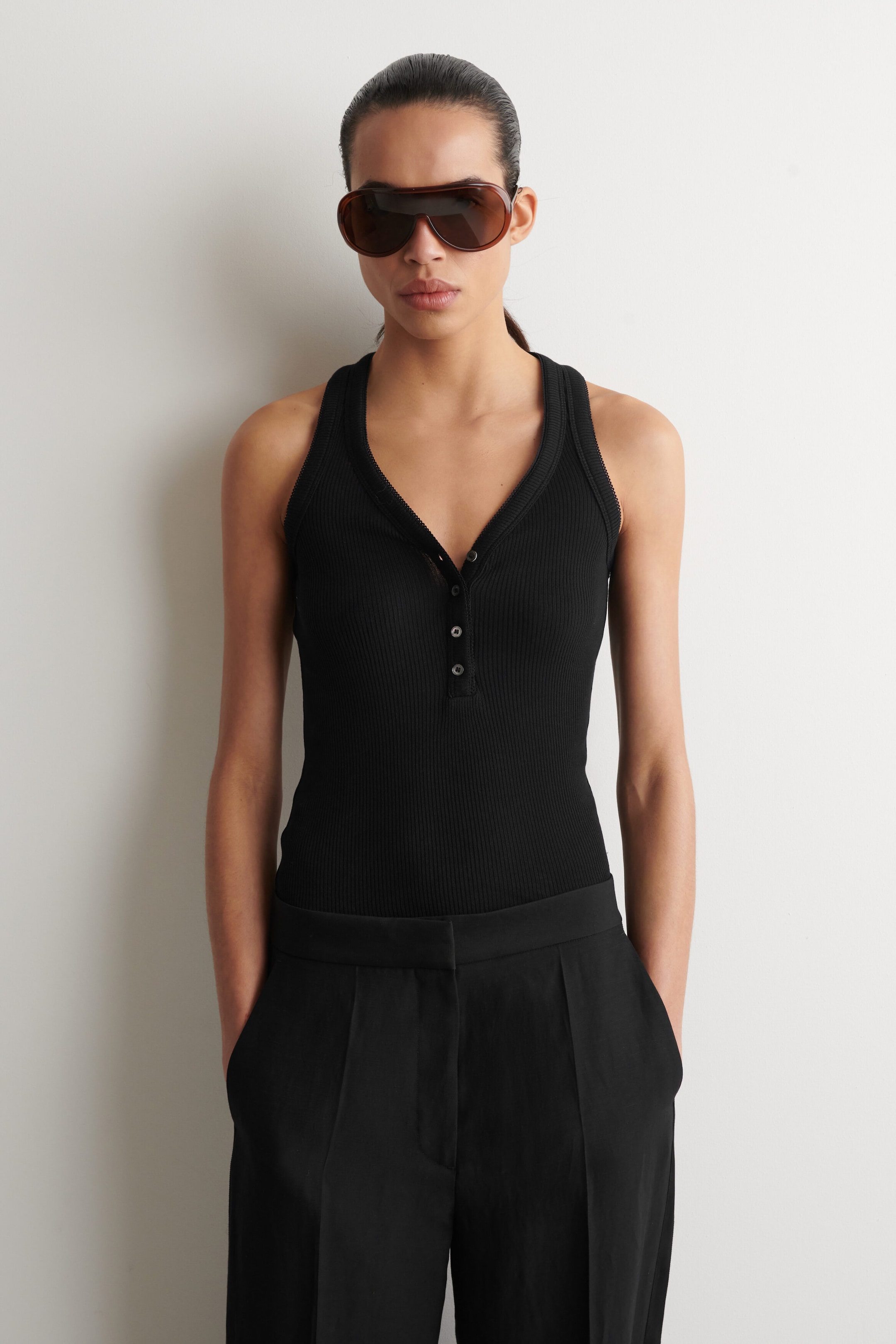 RIBBED-KNIT HENLEY TANK TOP