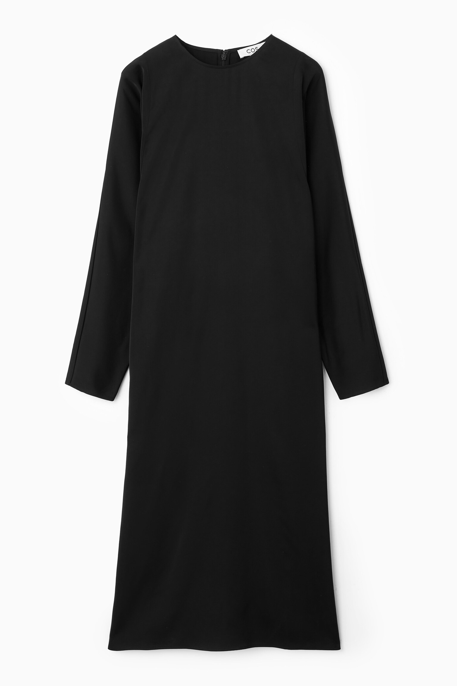 BATWING-SLEEVE SATIN SHIFT DRESS - BLACK - 1
