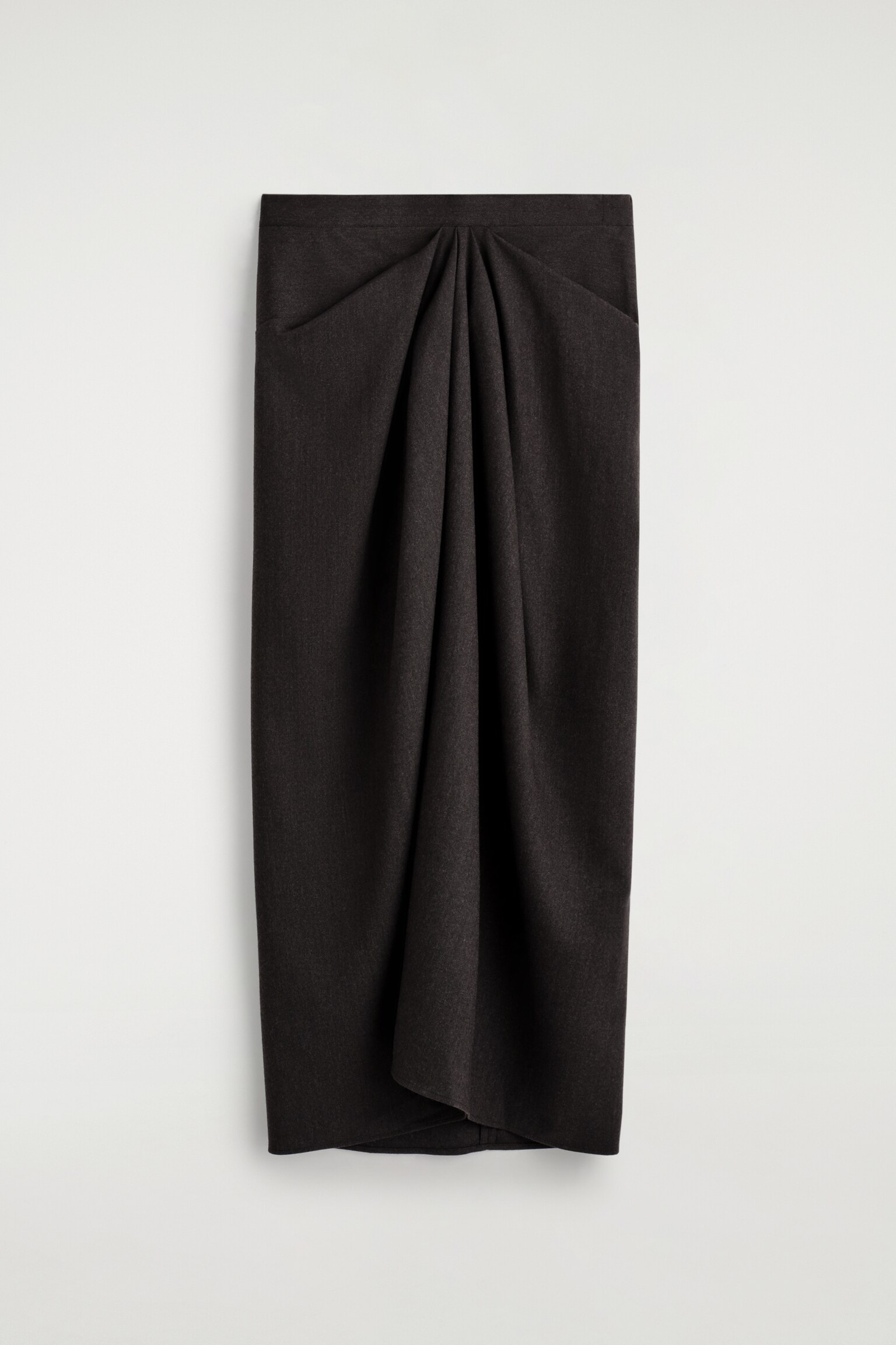 JUPE MIDI DRAPÉE EN LAINE MÉLANGÉE - GRIS ANTHRACITE CHINÉ - 2
