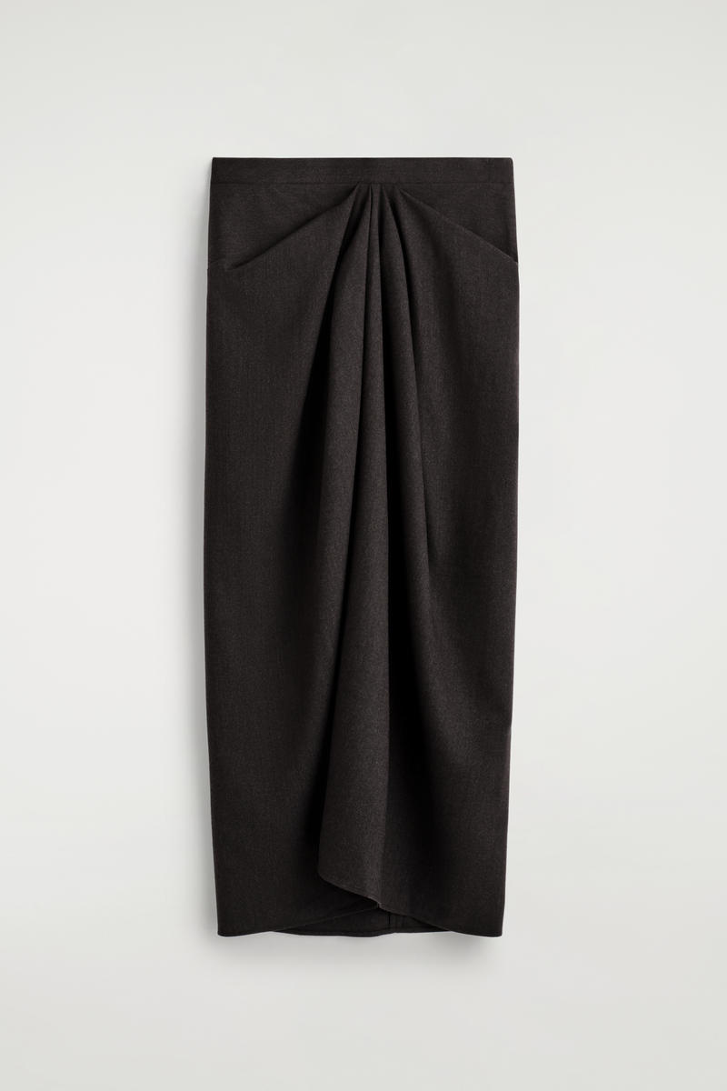 Cos Gonna Midi Drappeggiata In Misto Lana In Black