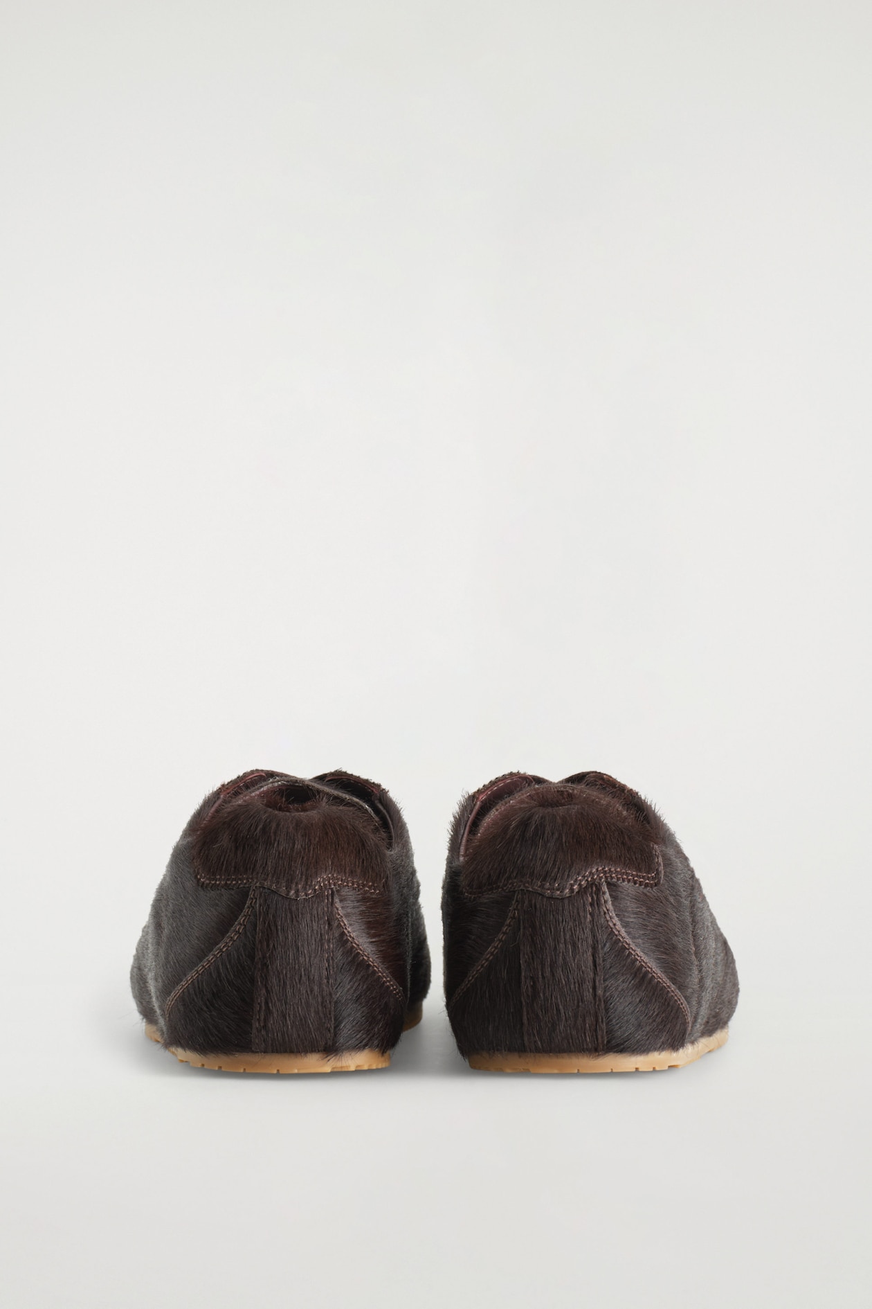 MINIMAL PONY HAIR-EFFECT LEATHER TRAINERS — CHOCOLATE