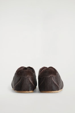 MINIMAL PONY HAIR-EFFECT LEATHER TRAINERS — CHOCOLATE 2