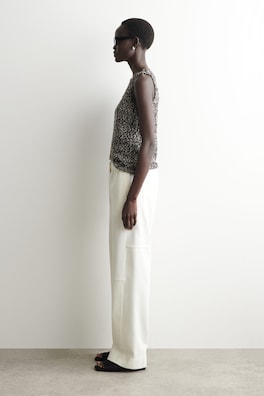 PANELED DENIM WIDE-LEG PANTS — WHITE 3