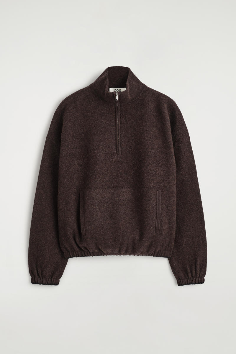 Cos Boiled Merino Wool Zip-up Sweater In Brown