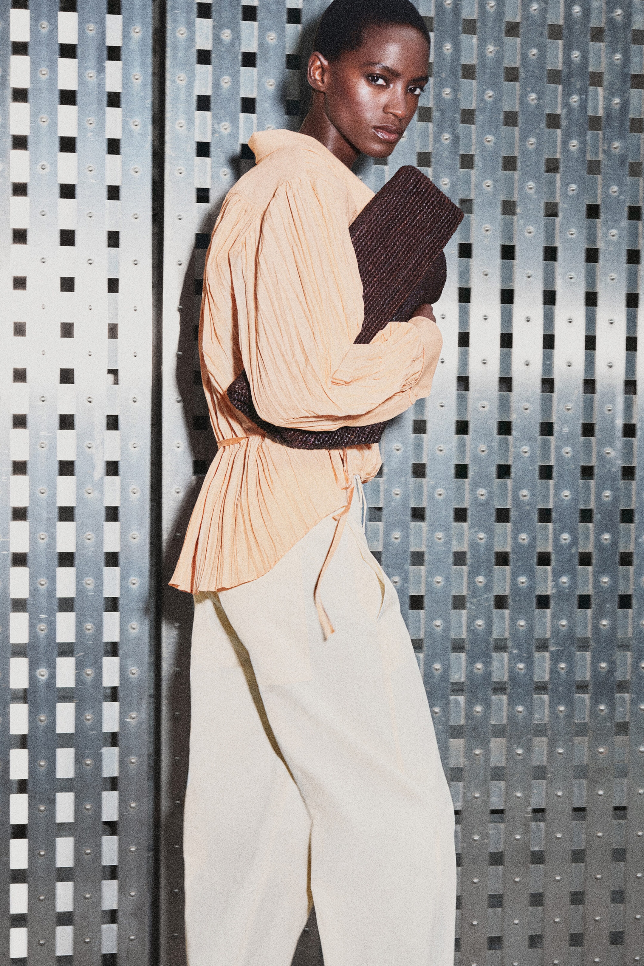 CRINKLED WRAP-OVER BLOUSE