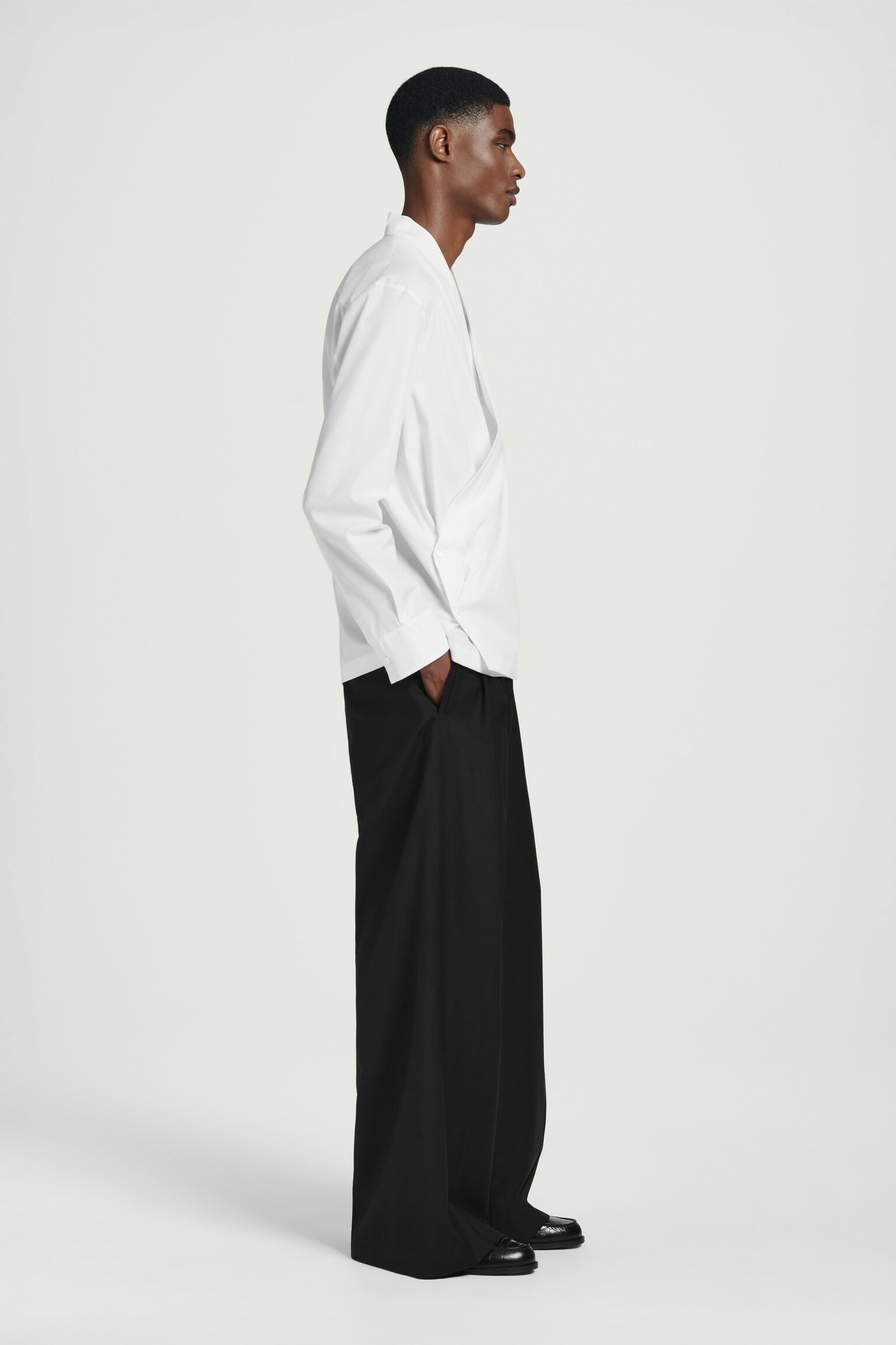 CHEMISE PORTEFEUILLE DÉCONTRACTÉE EN COTON ET SOIE - BLANC - 3