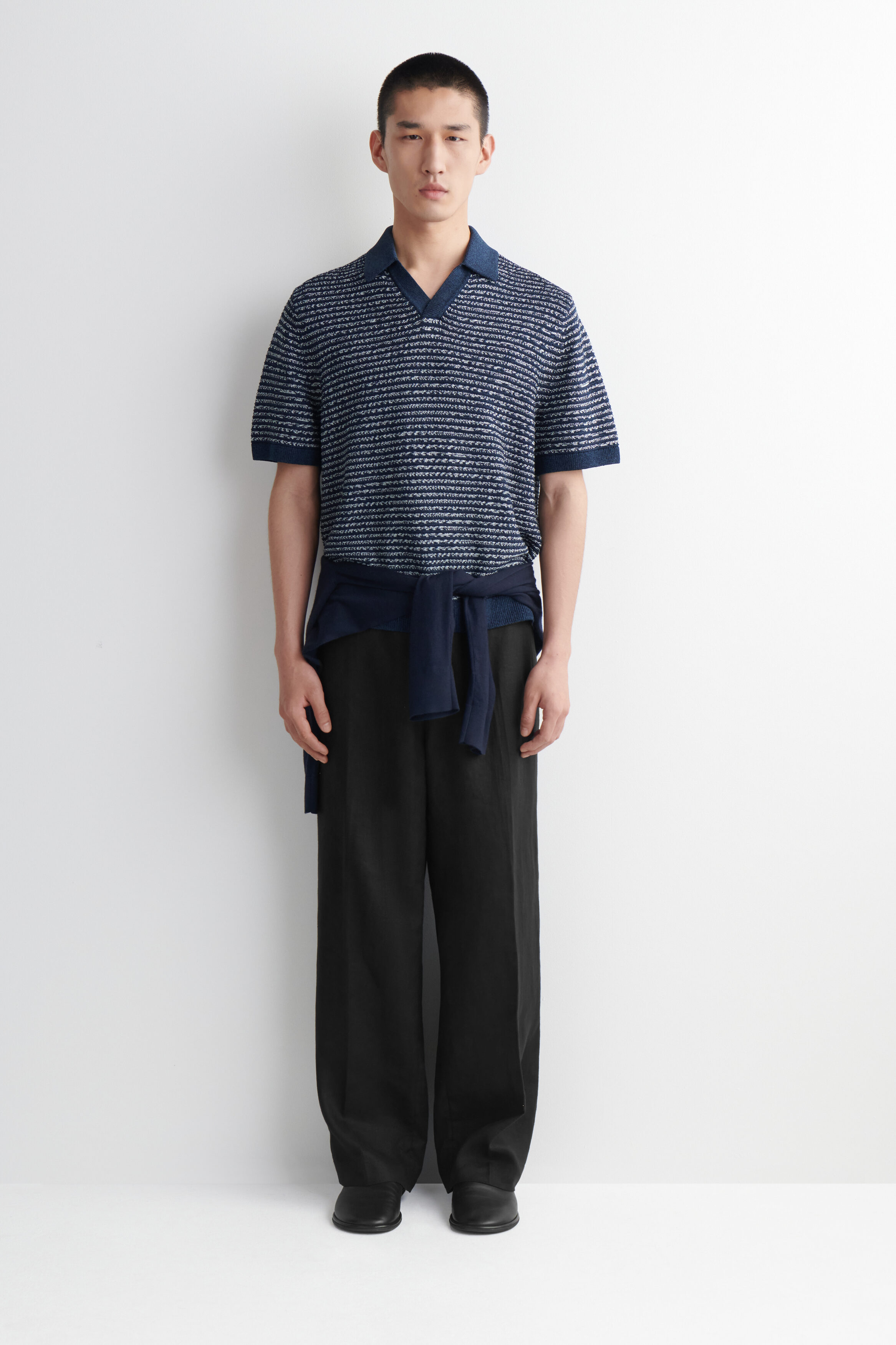 STRIPED OPEN-KNIT POLO SHIRT - NAVY / WHITE / STRIPED | COS US