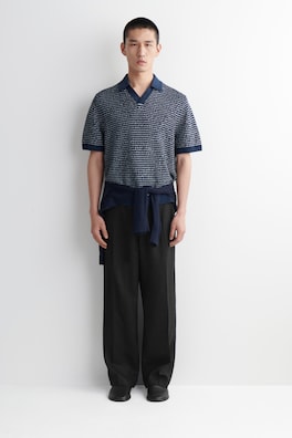 STRIPED OPEN-KNIT POLO SHIRT — NAVY / WHITE / STRIPED 2