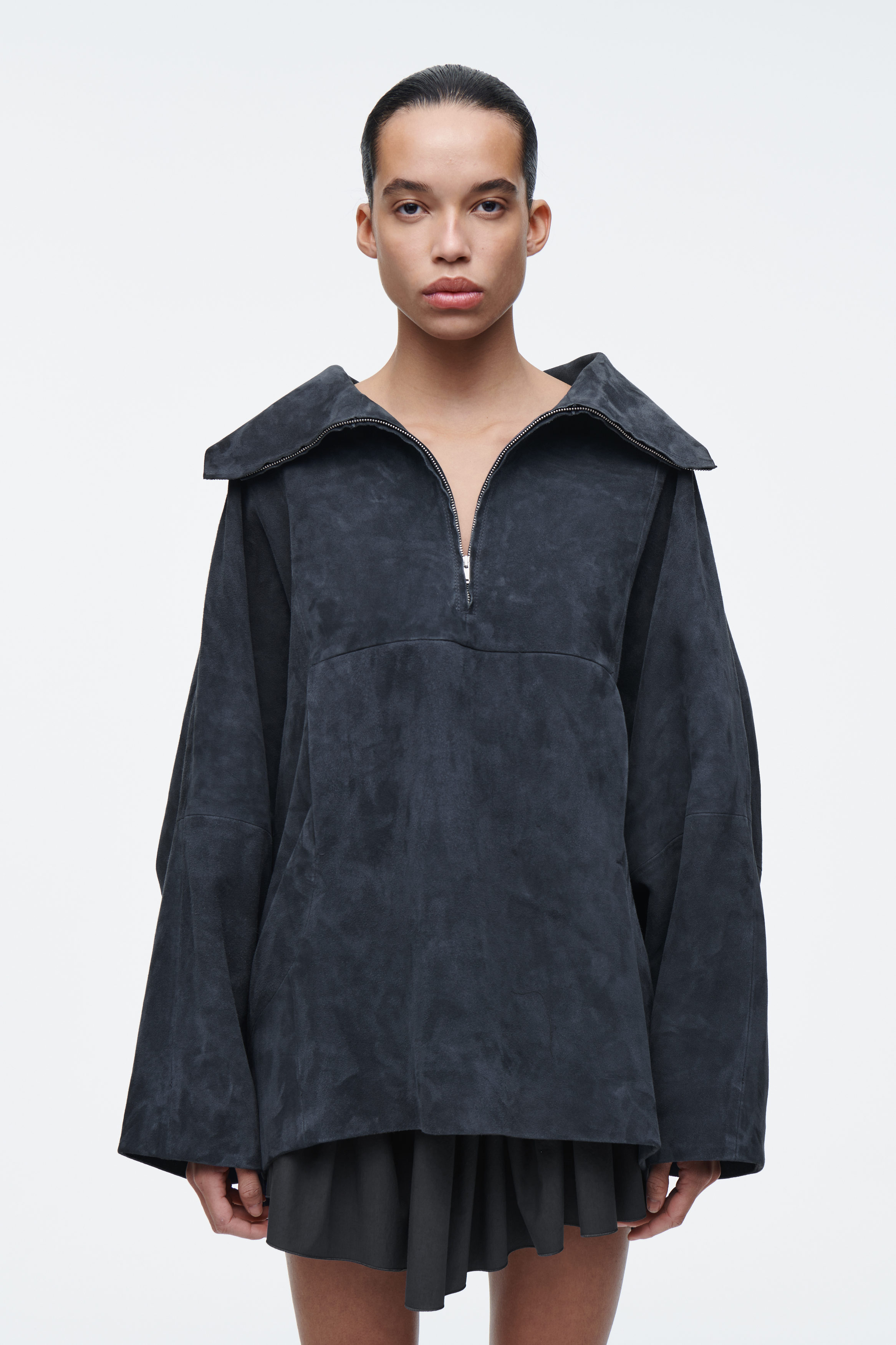 SUEDE HALF-ZIP BLOUSON JACKET​ - ANTHRACITE | COS