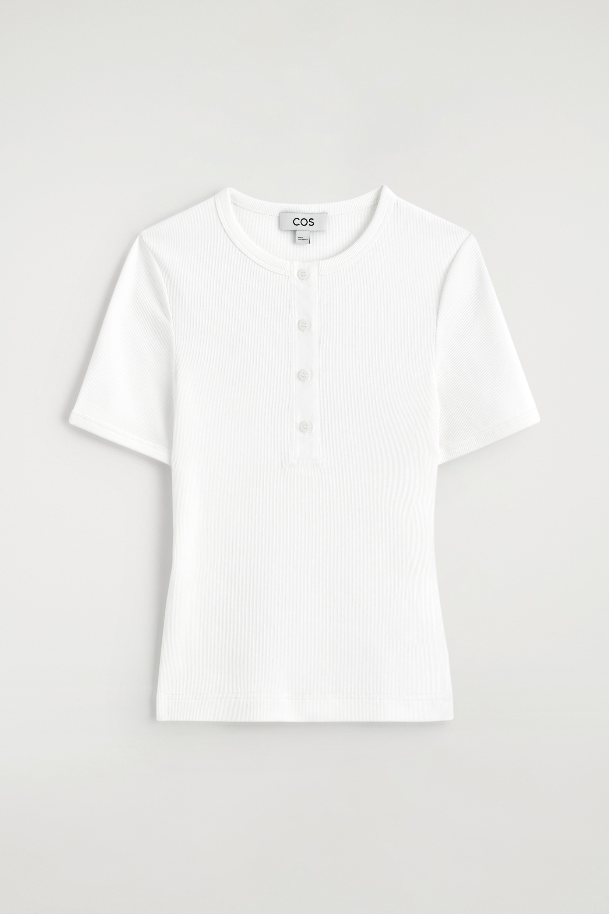 RIBBED HENLEY T-SHIRT - לבן/כחול נייבי