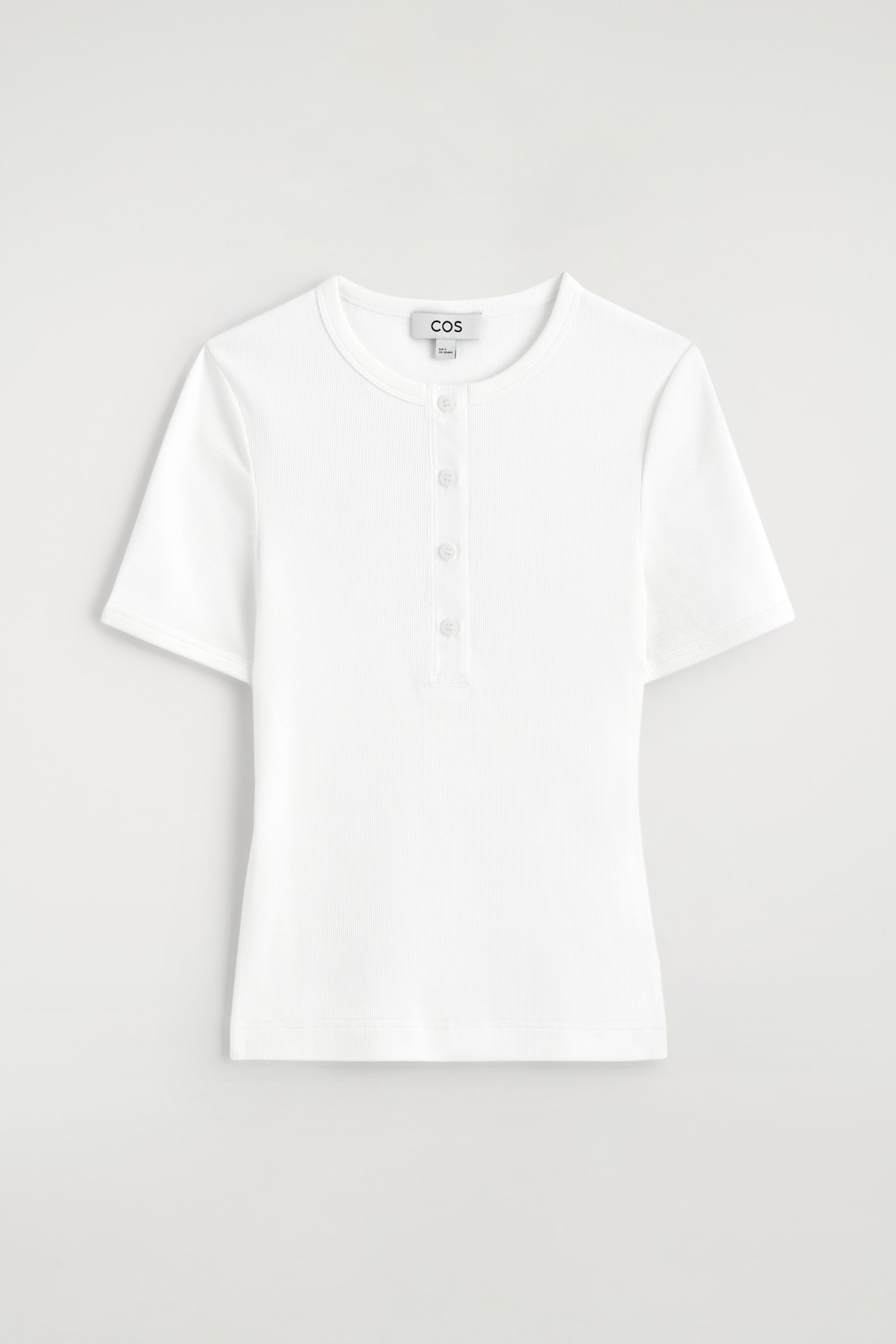 RIBBED HENLEY T-SHIRT - לבן/כחול נייבי - 1