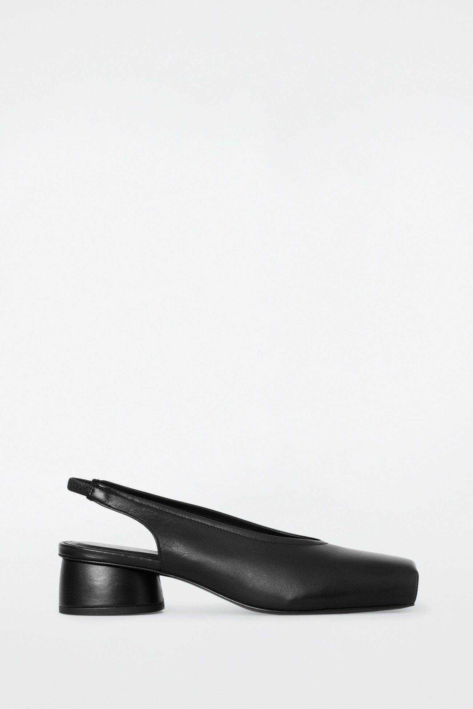 SQUARE-TOE LEATHER HEELED BALLET PUMPS - BLACK