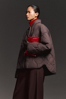 SHAWL-COLLAR QUILTED JACKET — BROWN 8