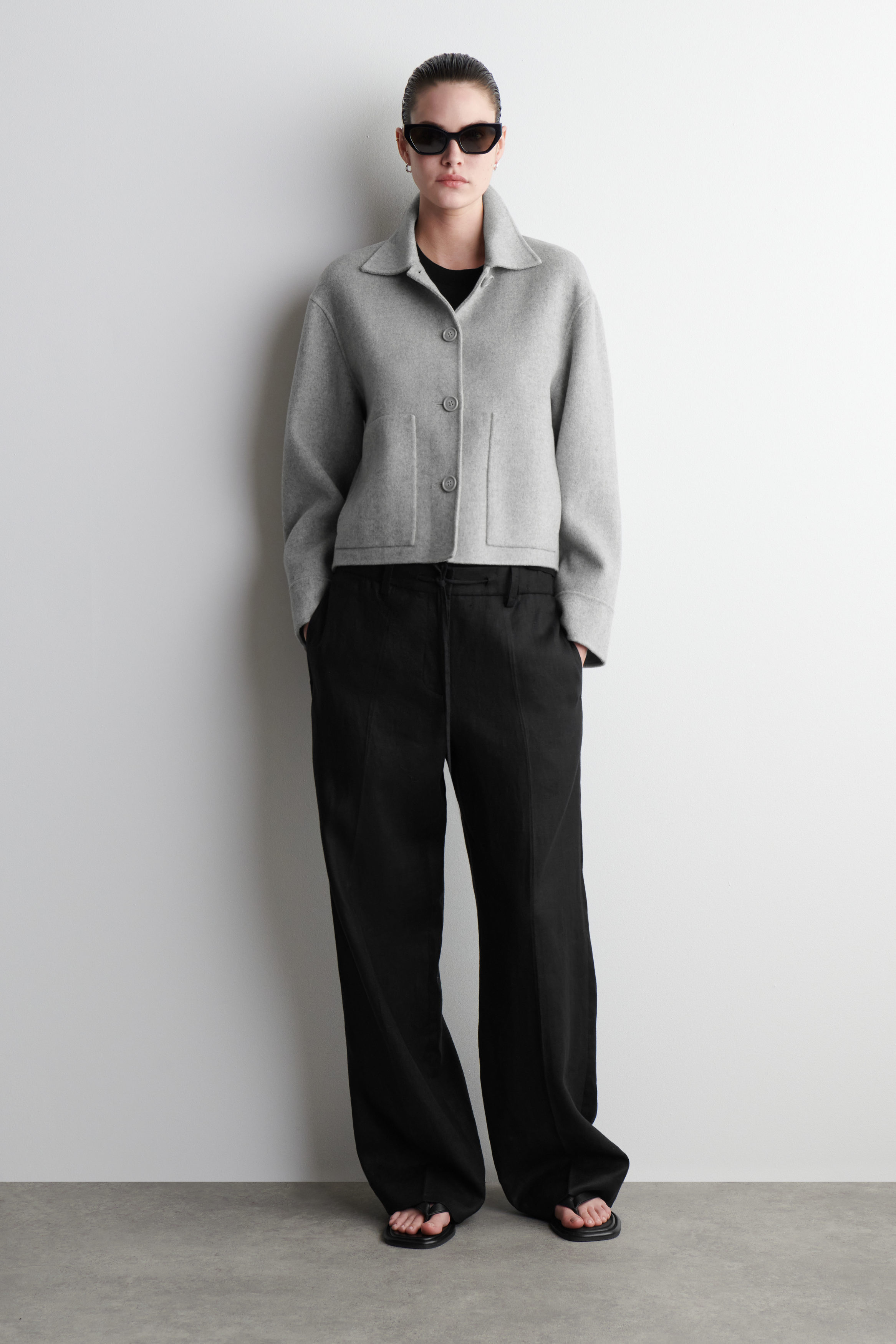 BOXY DOUBLE-FACED WOOL JACKET - LIGHT GREY | COS