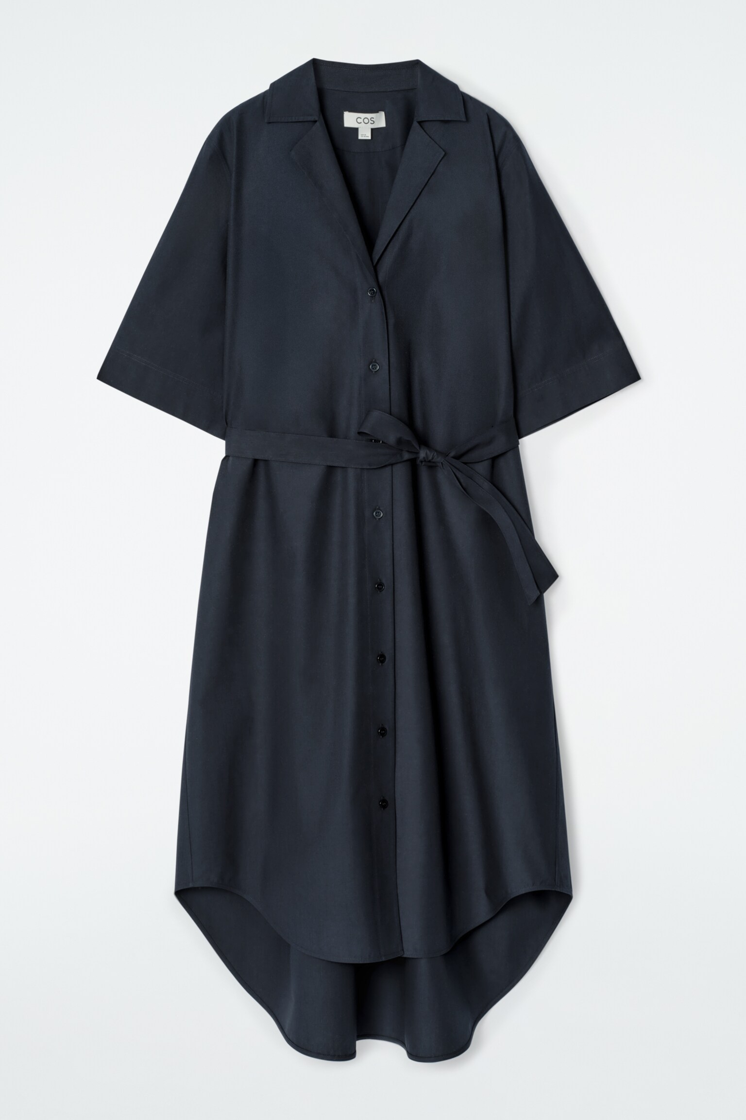CHEMISIER MIDI A MANICHE CORTE CON CINTURA - BLU NAVY/BIANCO - 2